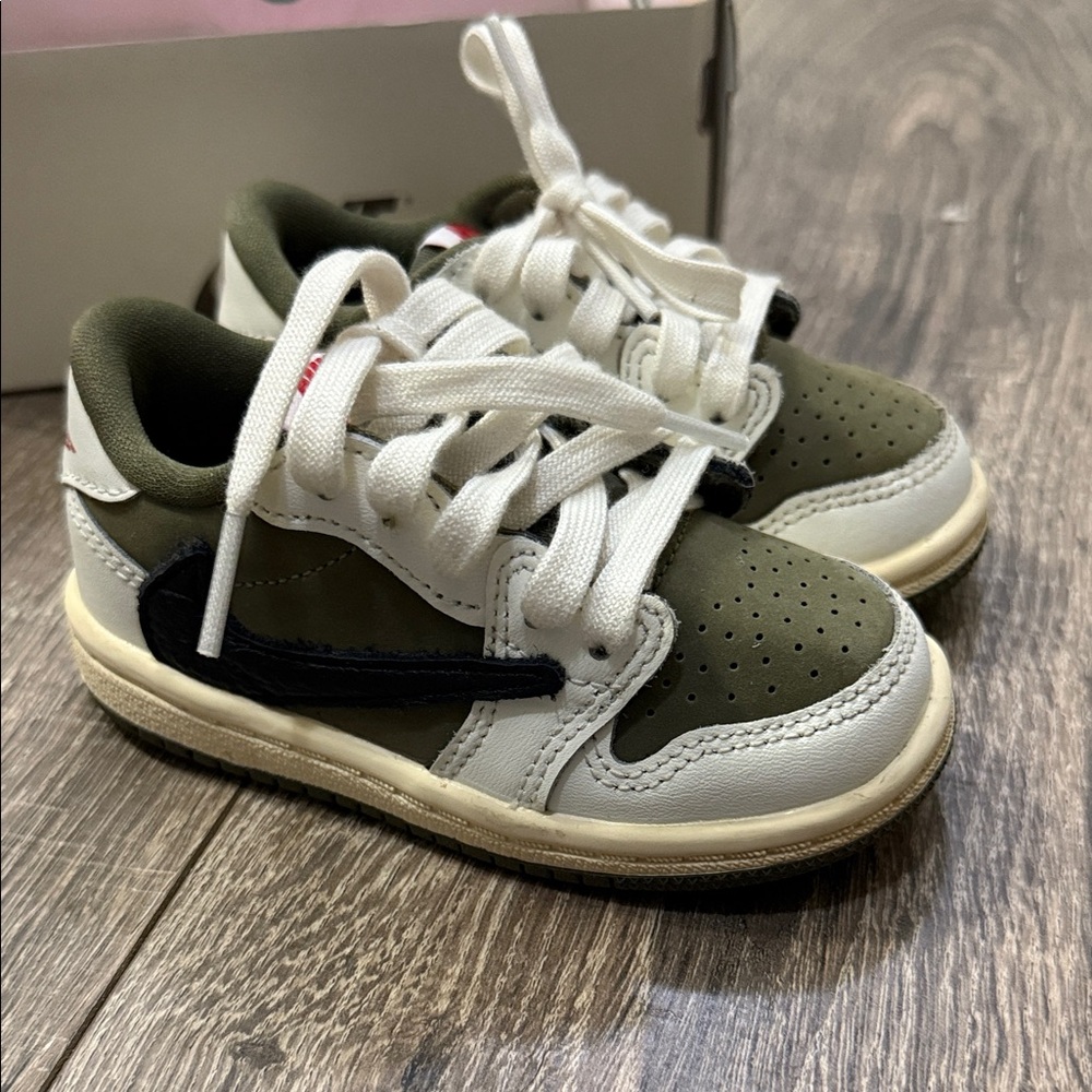 Olive and White Kids Sneakers